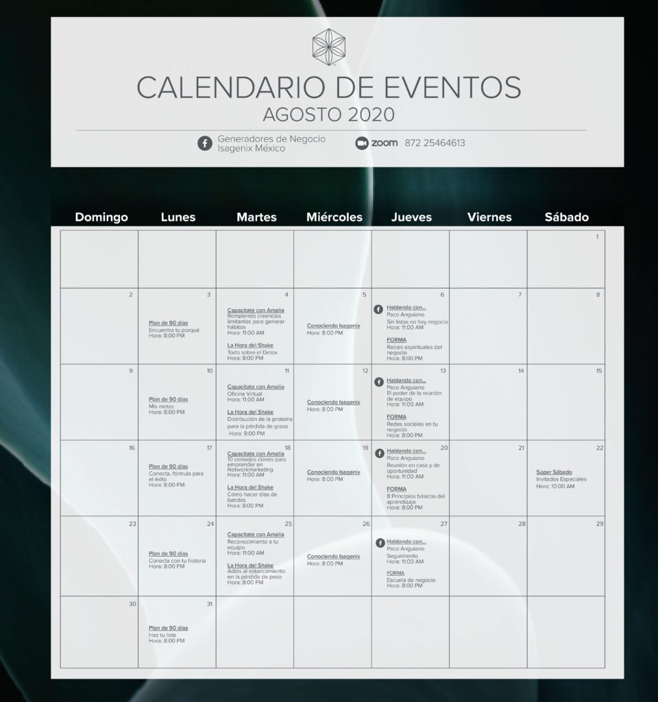 Calendario De Eventos Digitales Agosto 2020 Isafyi México 6000